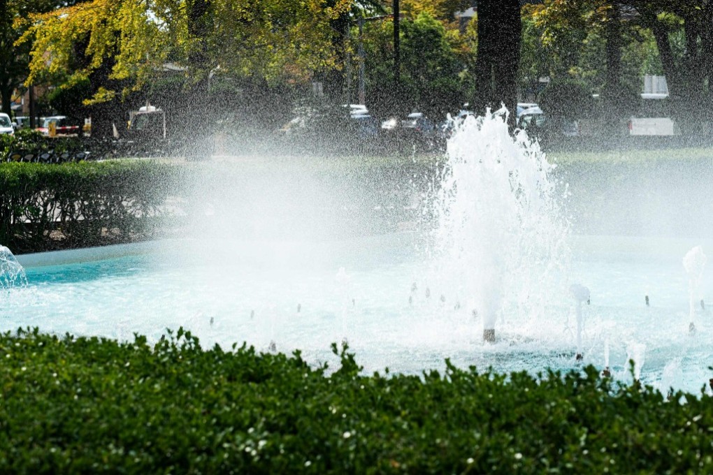 しぶきを上げる橘公園の噴水